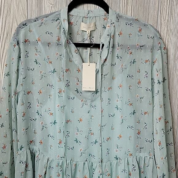 Melloday Mint Green Lined Chiffon Loose Fit Babydoll Dress Womens Small NWT - Picture 2 of 12